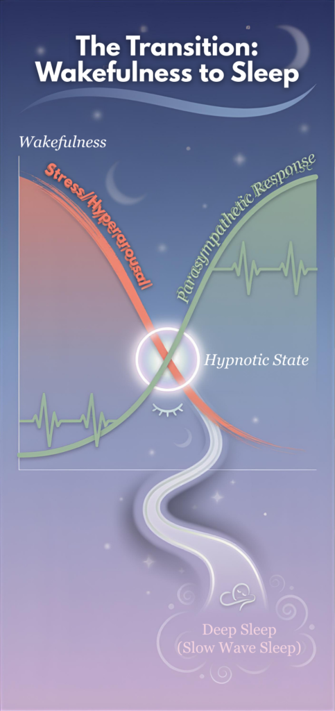 Graph showing the transition from wakefulness to deep sleep through sleep hypnosis.