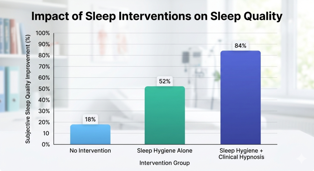 Bar chart comparing effectiveness of sleep hygiene vs. clinical sleep hypnosis for insomnia.